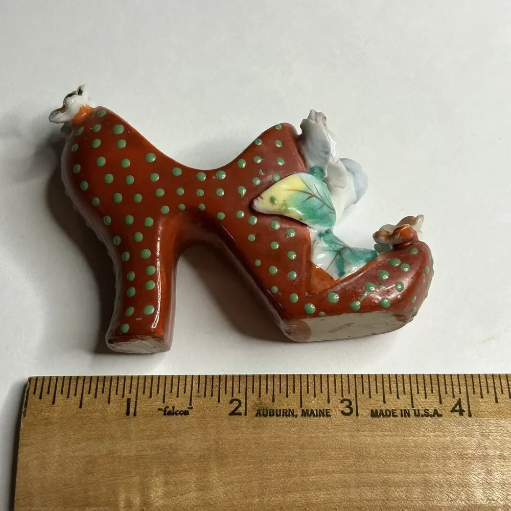 Vintage Porcelain Shoe made in Japan‎ Red with Green Polka dots miniature 3